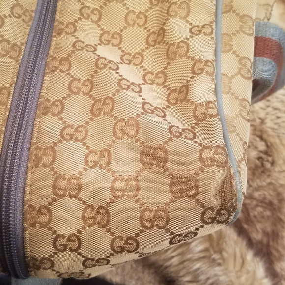 Gucci Monogram Web Carry on Travel Duffle Vintage Canvas w/Blue leather - Picture 13 of 16